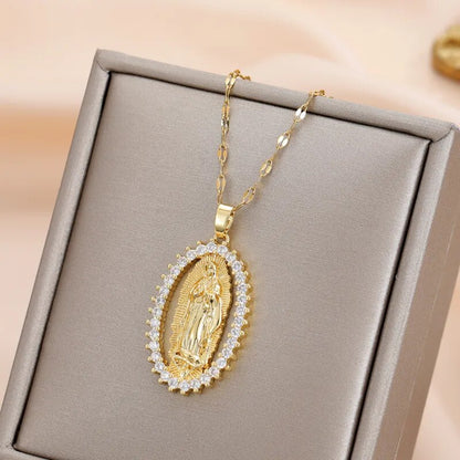 Virgin Mary Religious Pendant Necklace for Women